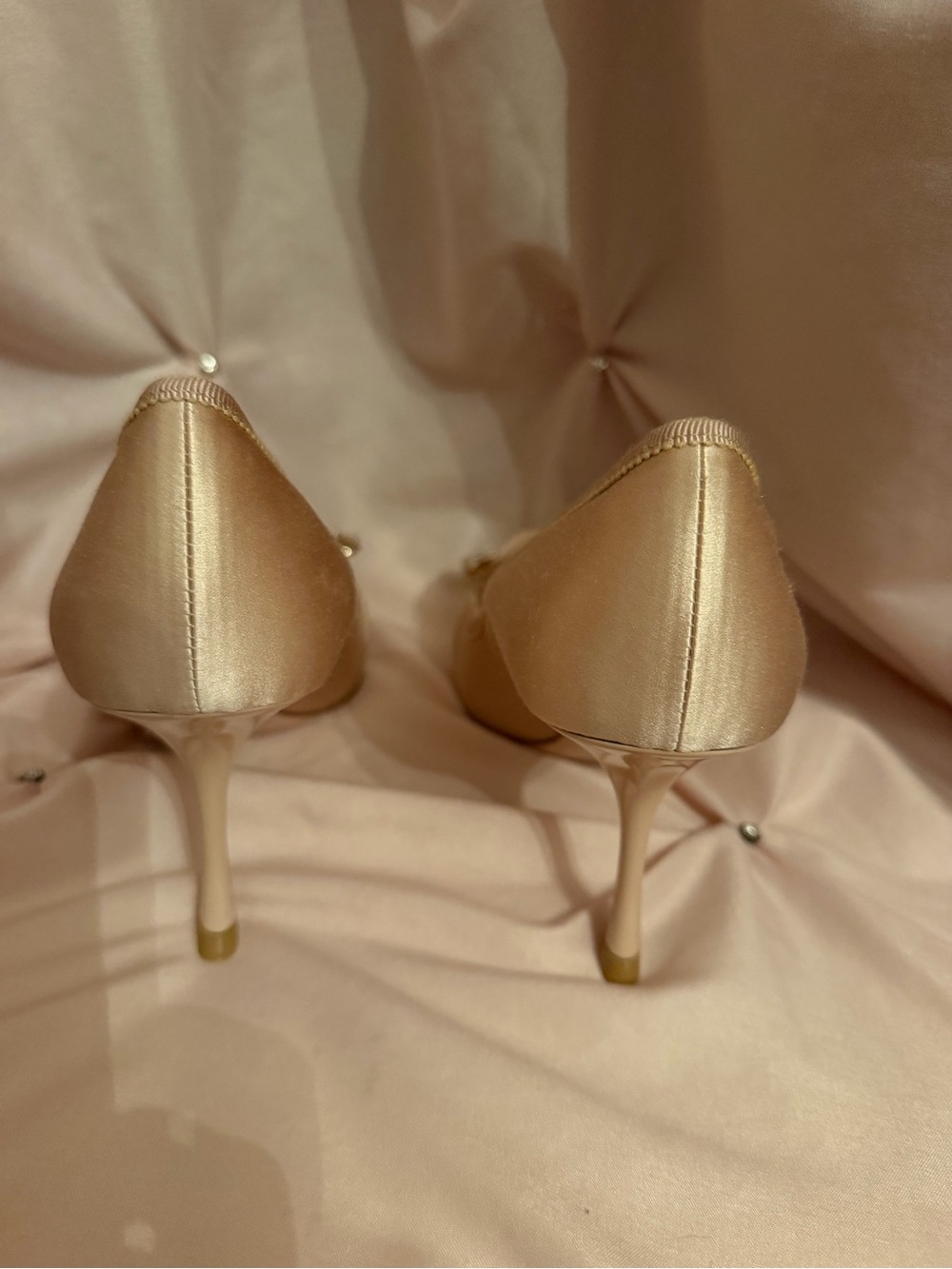 Roger Vivier champagne blush pink silk pointed-toe heels 38 crystal buckle - Picture 4 of 8